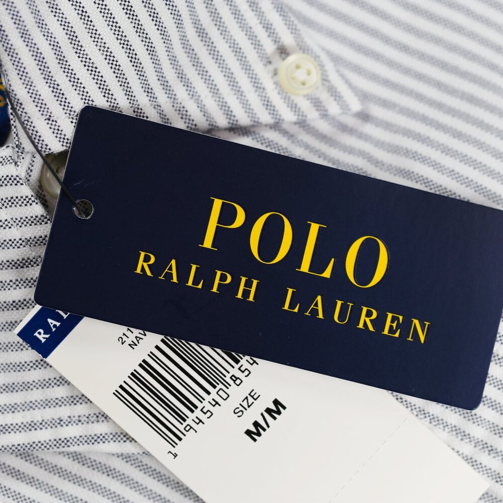 NWT Polo Women LS Classic Fit Oxford Shirt Navy/White Stripe MSRP $128.00 - Picture 3 of 3